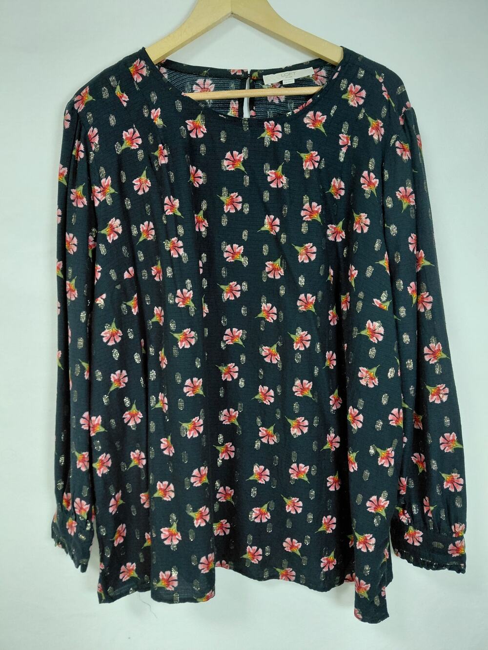 LOFT PLUS Floral Long Sleeve Top Knit Crew Neck Women Size 24